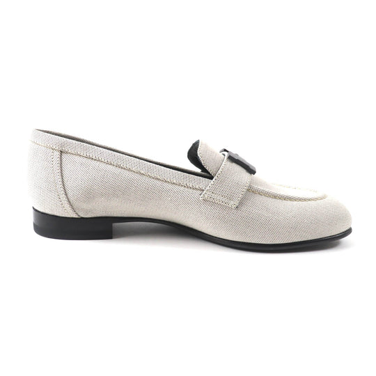 HERMES loafers Main: Canvas Light gray Moccasin Paris Constance Women 37.5 Used Authentic