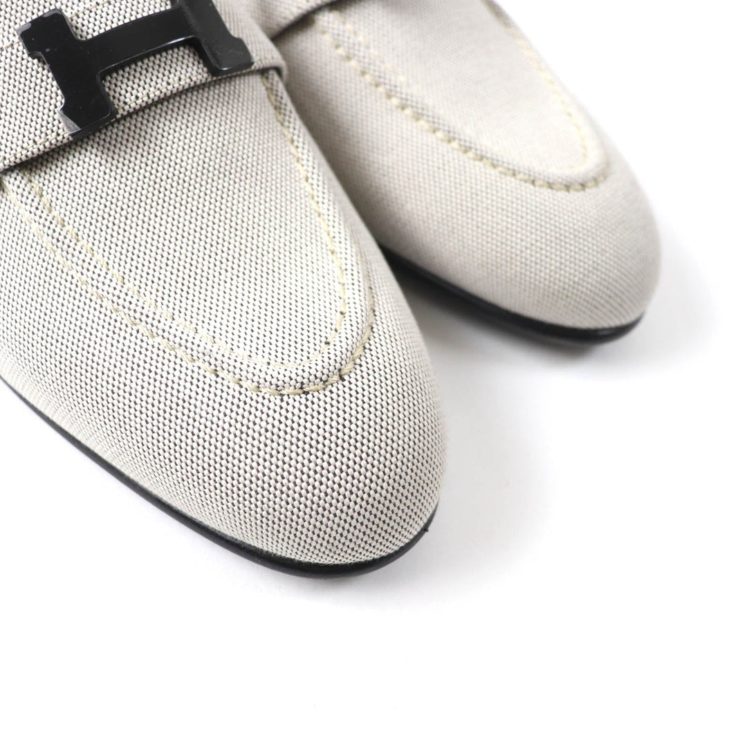 HERMES loafers Main: Canvas Light gray Moccasin Paris Constance Women 37.5 Used Authentic