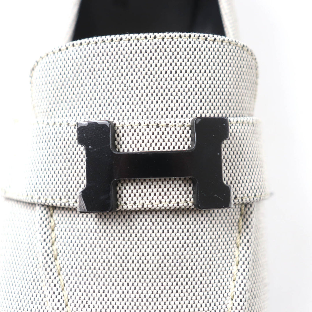 HERMES loafers Main: Canvas Light gray Moccasin Paris Constance Women 37.5 Used Authentic