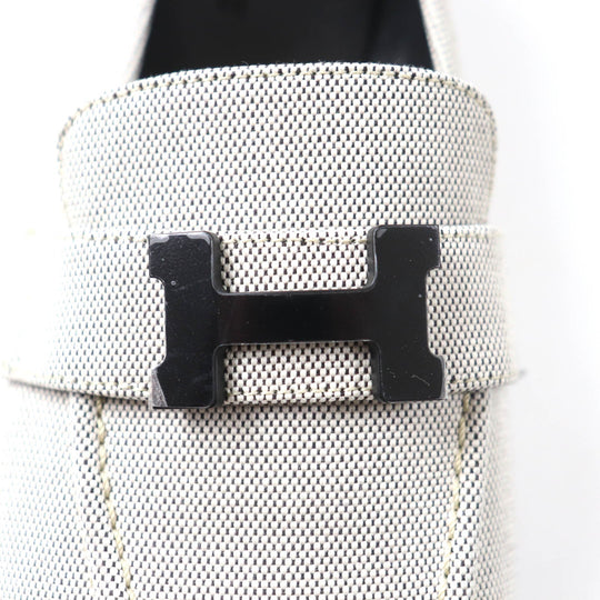 HERMES loafers Main: Canvas Light gray Moccasin Paris Constance Women 37.5 Used Authentic