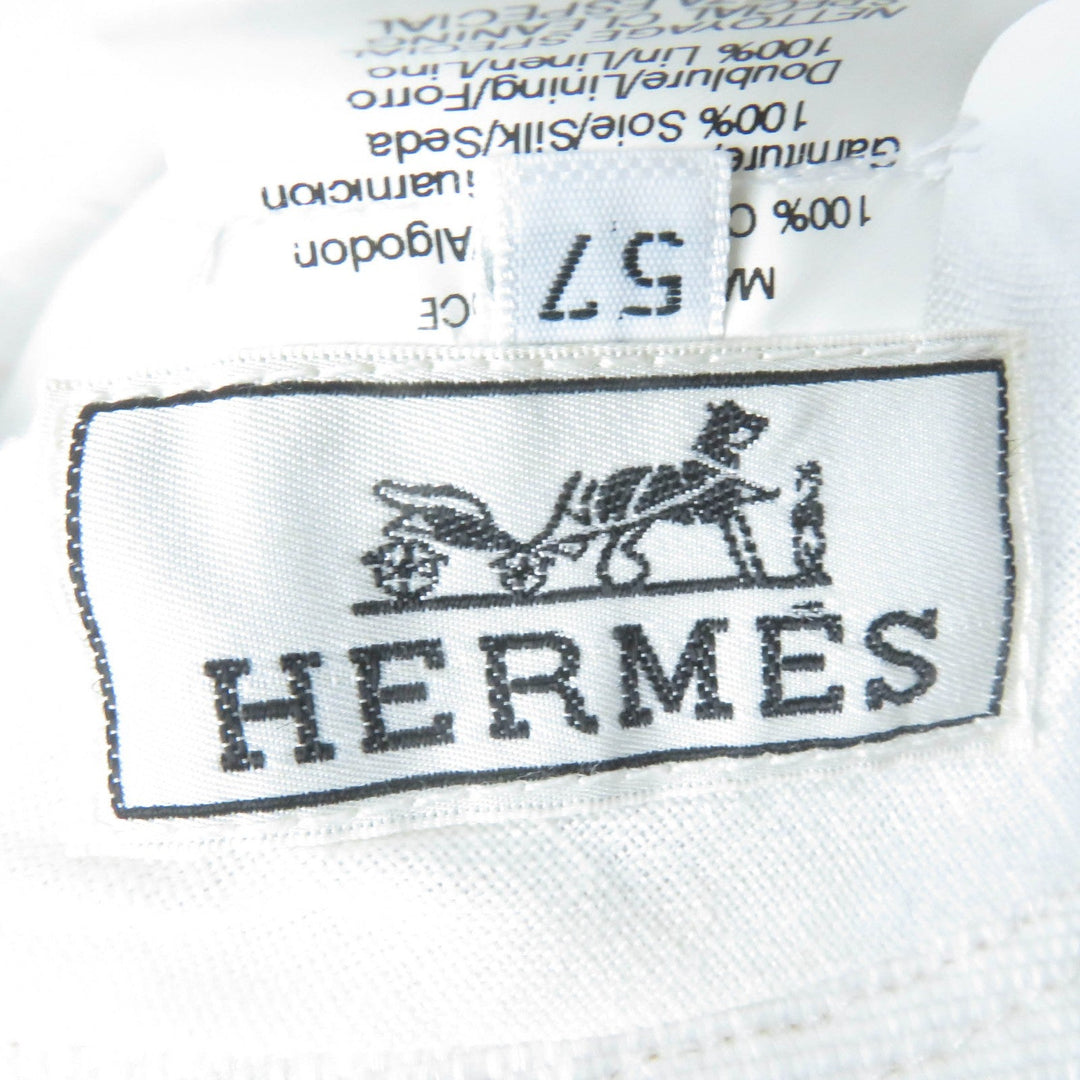 HERMES hat Main: 100% cotton, Part: 100% silk, Lining: 100% linen white Women 57 Used Authentic