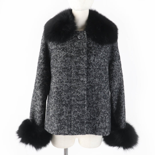 GRACE CONTINENTAL Jacket Main: 67% wool, Main: 19% mohair, Main: 14% nylon, Fur: fox, Lining: polyester Black type Women 38 Used Authentic