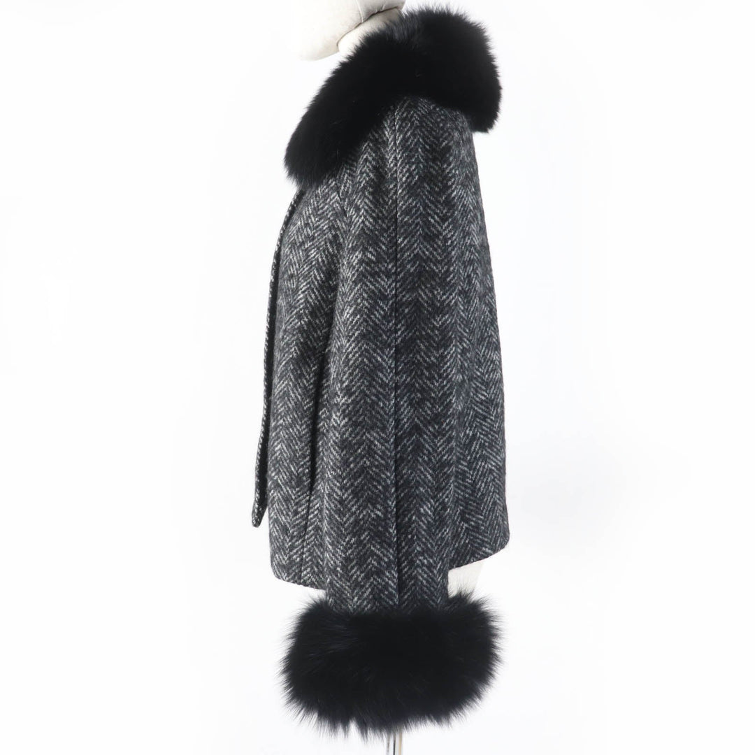 GRACE CONTINENTAL Jacket Main: 67% wool, Main: 19% mohair, Main: 14% nylon, Fur: fox, Lining: polyester Black type Women 38 Used Authentic