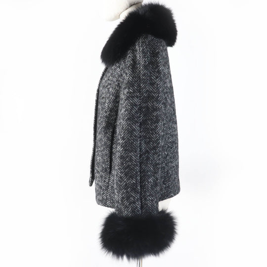 GRACE CONTINENTAL Jacket Main: 67% wool, Main: 19% mohair, Main: 14% nylon, Fur: fox, Lining: polyester Black type Women 38 Used Authentic