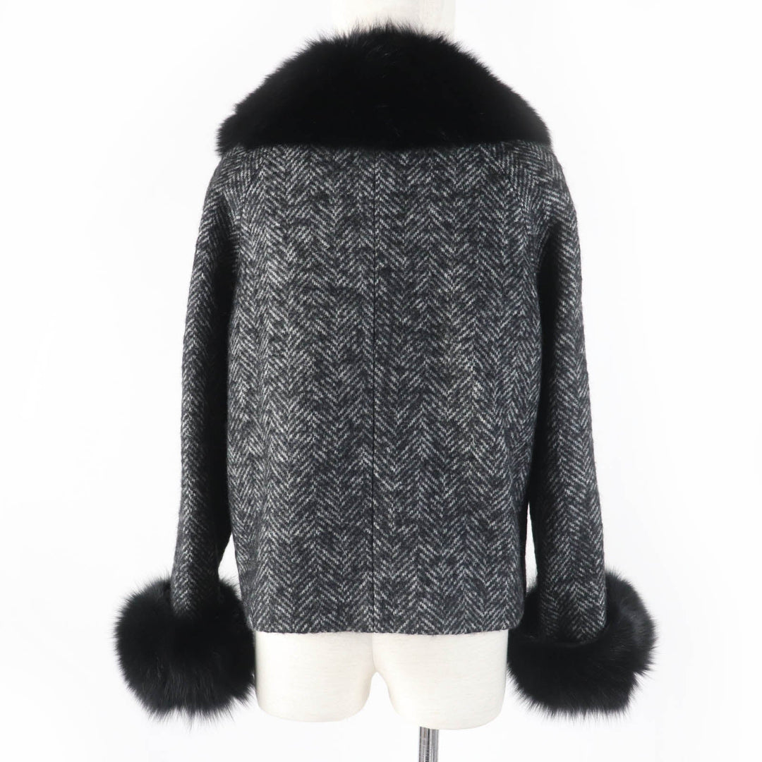 GRACE CONTINENTAL Jacket Main: 67% wool, Main: 19% mohair, Main: 14% nylon, Fur: fox, Lining: polyester Black type Women 38 Used Authentic
