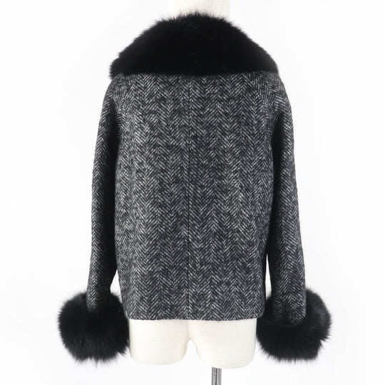 GRACE CONTINENTAL Jacket Main: 67% wool, Main: 19% mohair, Main: 14% nylon, Fur: fox, Lining: polyester Black type Women 38 Used Authentic