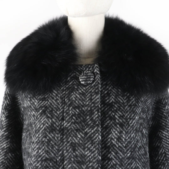 GRACE CONTINENTAL Jacket Main: 67% wool, Main: 19% mohair, Main: 14% nylon, Fur: fox, Lining: polyester Black type Women 38 Used Authentic