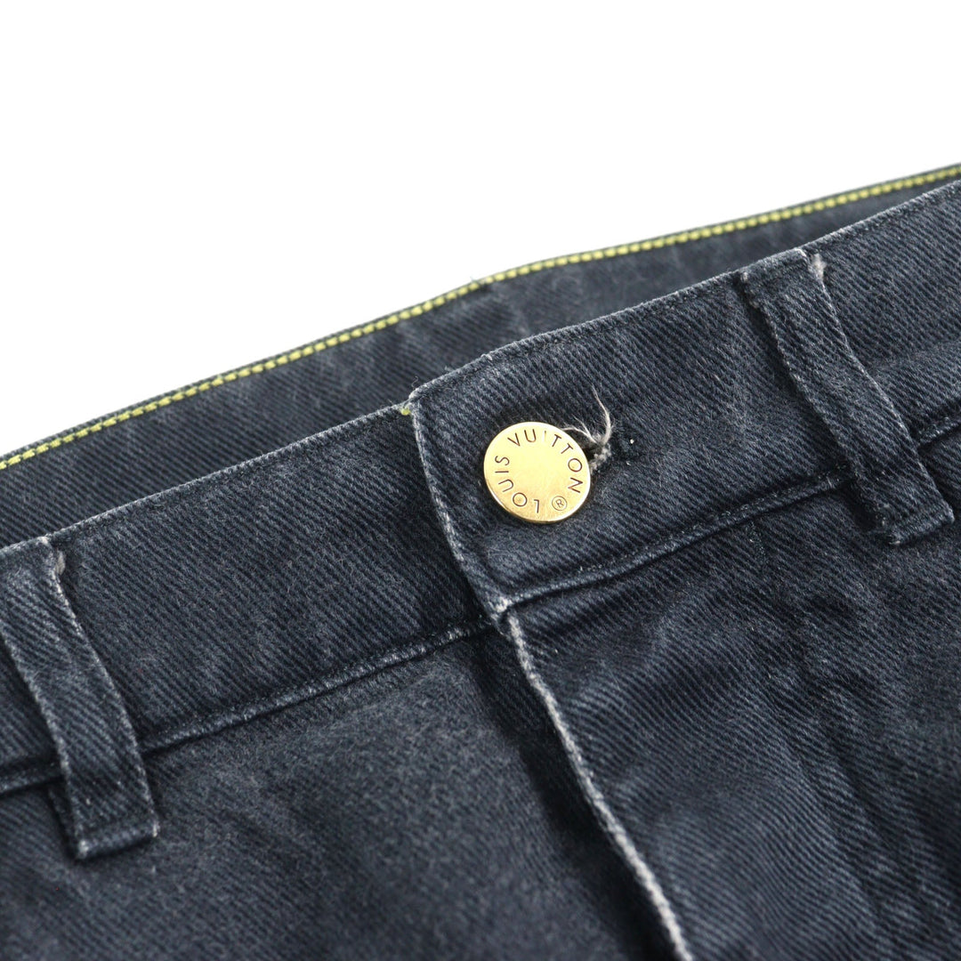 LOUIS VUITTON Denim pants HDD31WDGQ Main: 100% cotton, Part: 100% cotton, Leather part: Cowhide Dark Navy type mens 33 Used Authentic