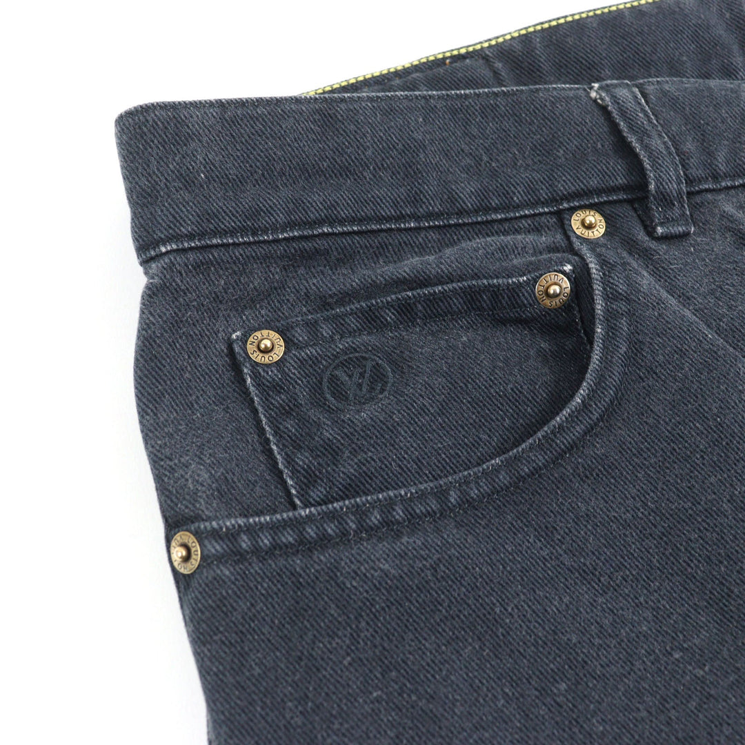 LOUIS VUITTON Denim pants HDD31WDGQ Main: 100% cotton, Part: 100% cotton, Leather part: Cowhide Dark Navy type mens 33 Used Authentic