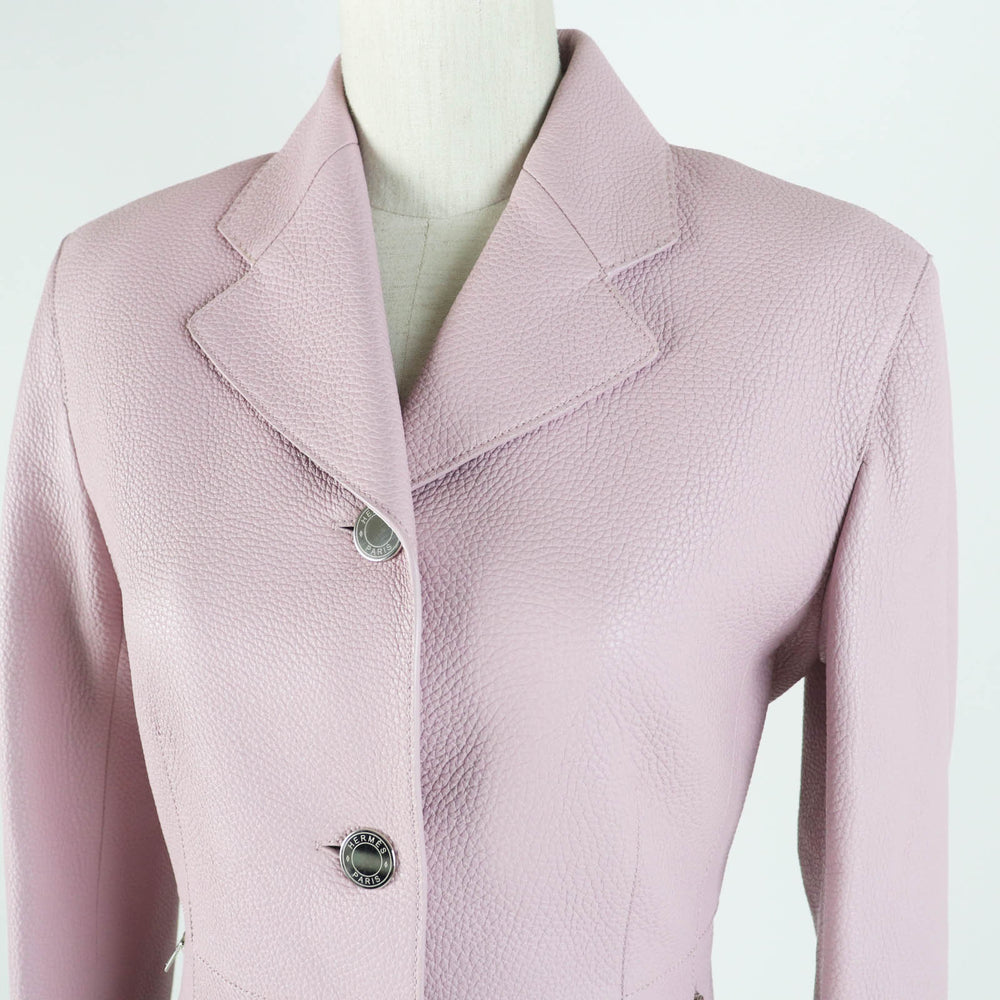 HERMES Jacket 3E1211D0 Main: 100% deerskin, Lining: 65% rayon, Lining: 35% silk pink Women 36 Used Authentic