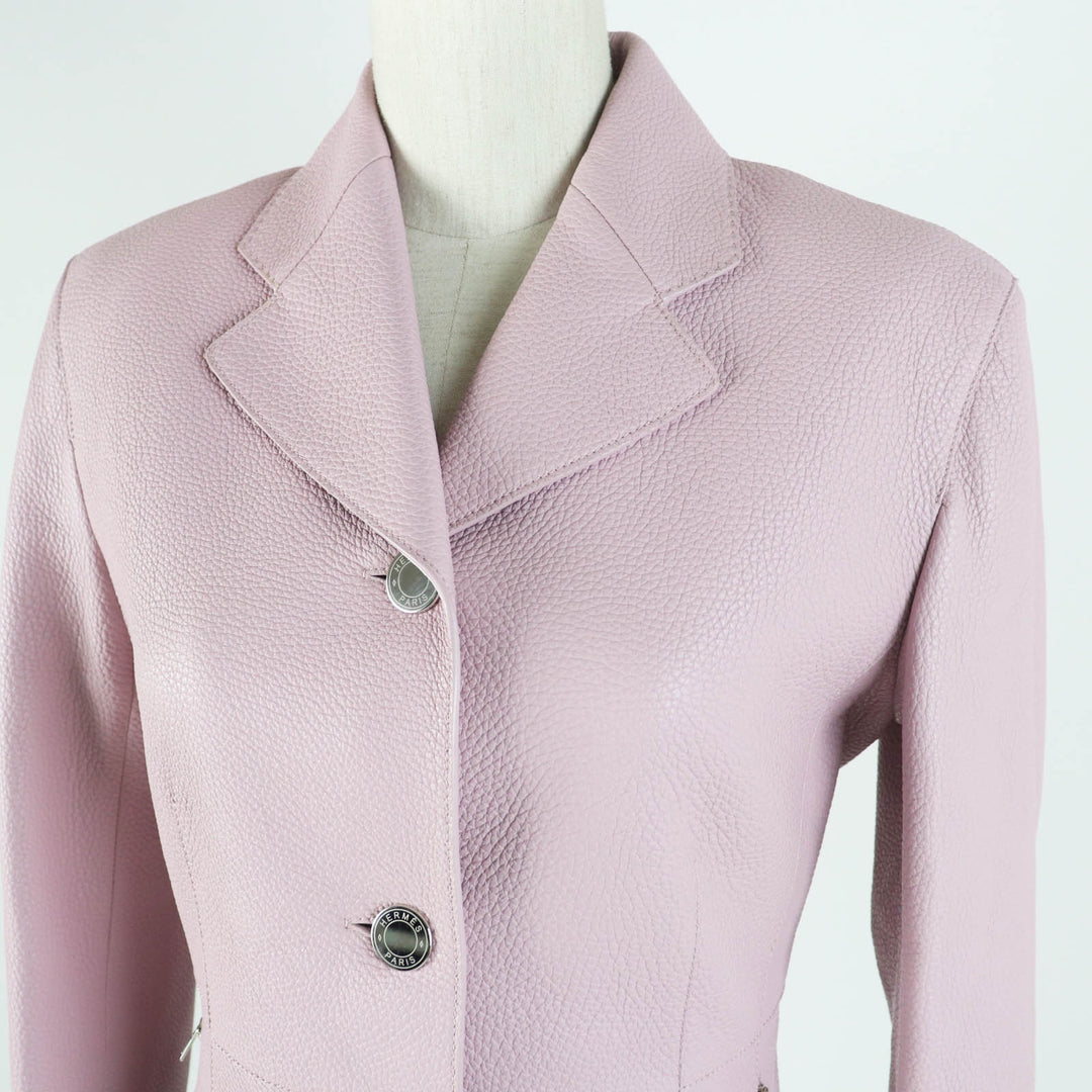 HERMES Jacket 3E1211D0 Main: 100% deerskin, Lining: 65% rayon, Lining: 35% silk pink Women 36 Used Authentic