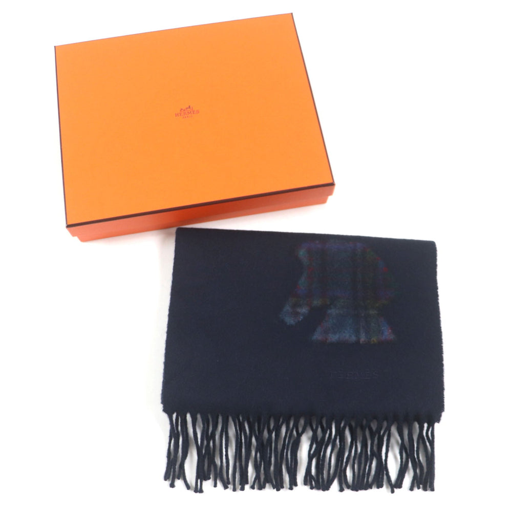 HERMES Scarf Main: 100% cashmere Navy Highlands mens Used Authentic