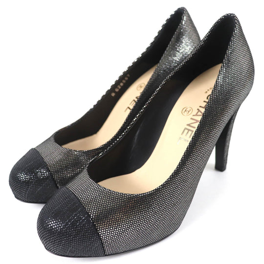 CHANEL pumps G28557 Main: Leather Silver Black type Women 35.5 Used Authentic