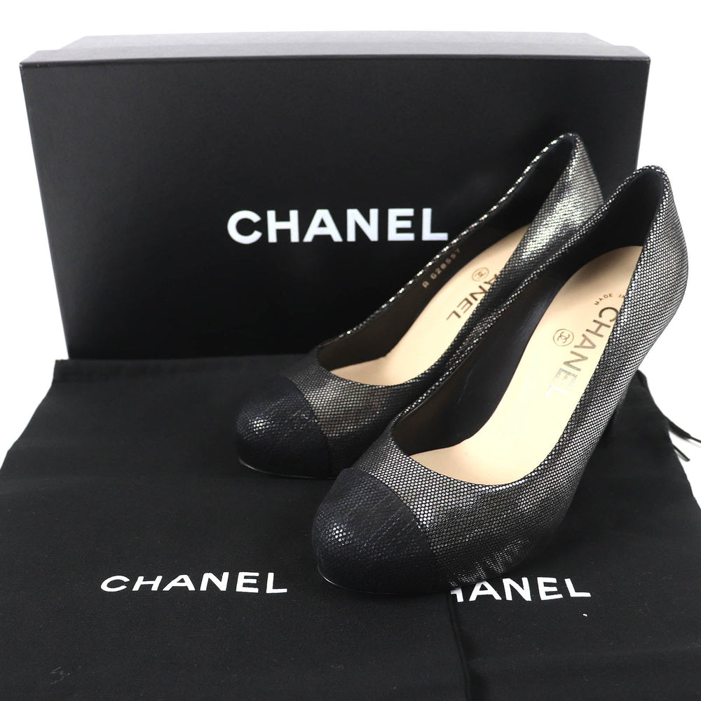 CHANEL pumps G28557 Main: Leather Silver Black type Women 35.5 Used Authentic
