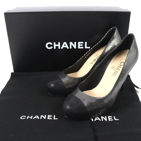 CHANEL pumps G28557 Main: Leather Silver Black type Women 35.5 Used Authentic