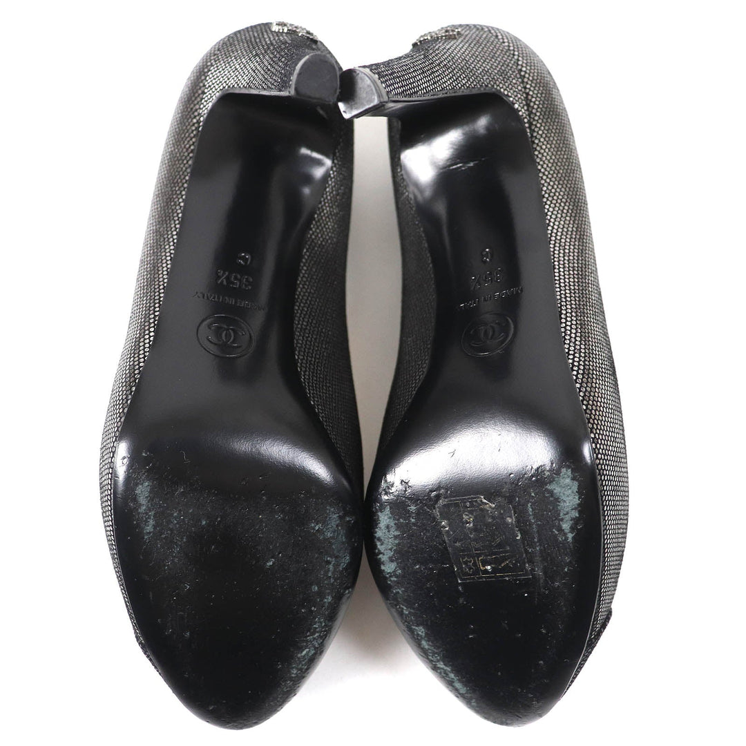 CHANEL pumps G28557 Main: Leather Silver Black type Women 35.5 Used Authentic
