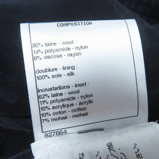 CHANEL coat P57229 Outer: 80% wool, Outer: 14% nylon, Outer: 6% rayon, Lining: 100% silk, Part: 62% wool Black navy Women 34 Used Authentic