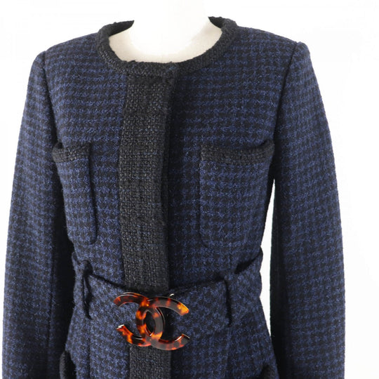 CHANEL coat P57229 Outer: 80% wool, Outer: 14% nylon, Outer: 6% rayon, Lining: 100% silk, Part: 62% wool Black navy Women 34 Used Authentic