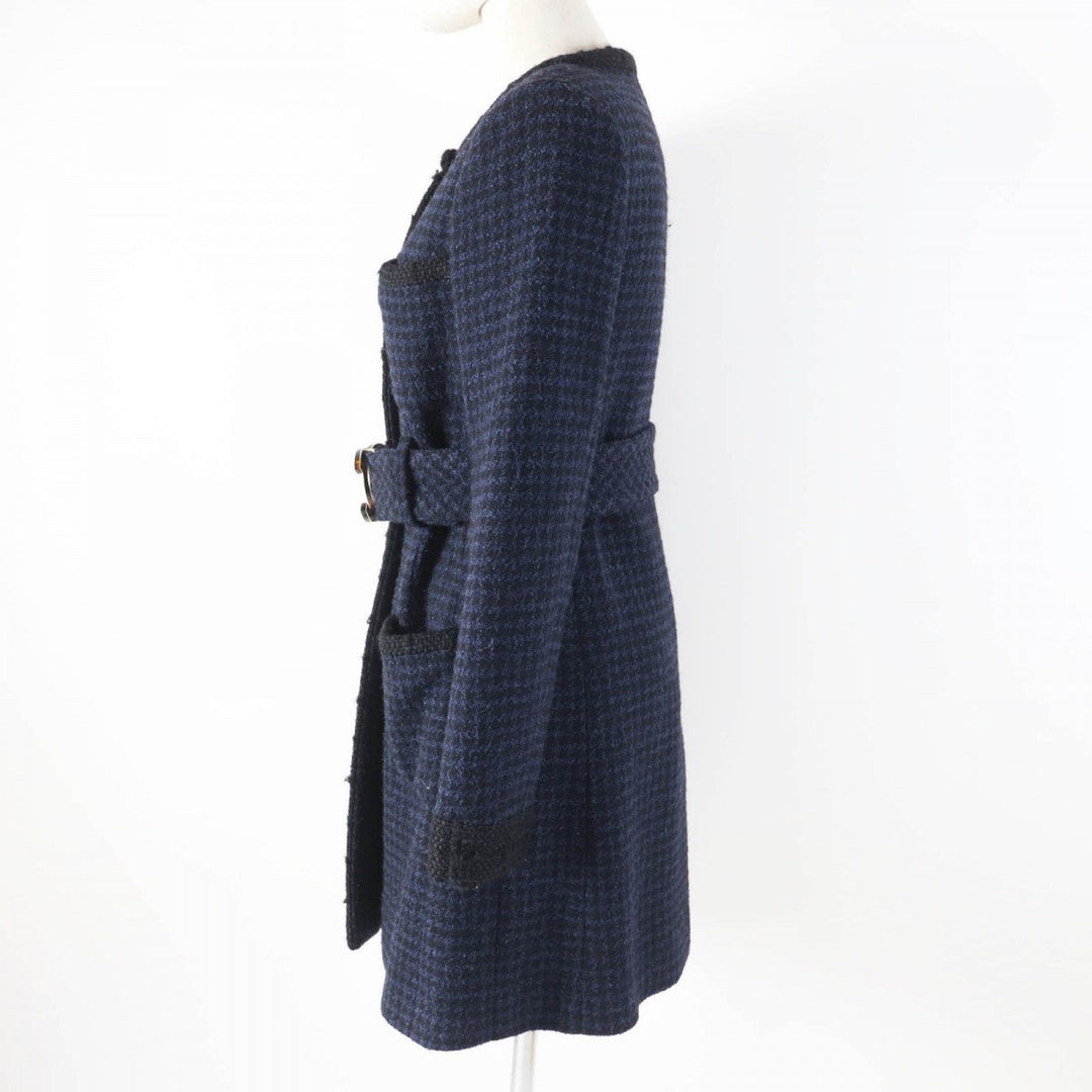 CHANEL coat P57229 Outer: 80% wool, Outer: 14% nylon, Outer: 6% rayon, Lining: 100% silk, Part: 62% wool Black navy Women 34 Used Authentic