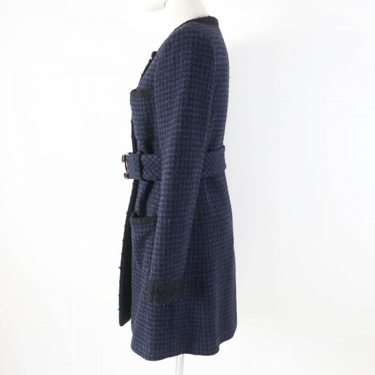 CHANEL coat P57229 Outer: 80% wool, Outer: 14% nylon, Outer: 6% rayon, Lining: 100% silk, Part: 62% wool Black navy Women 34 Used Authentic