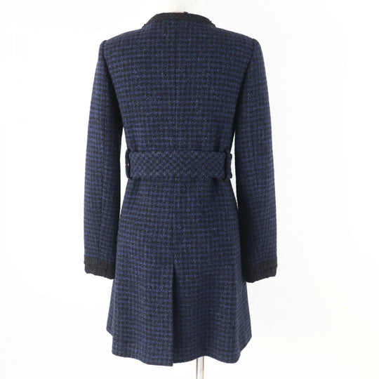 CHANEL coat P57229 Outer: 80% wool, Outer: 14% nylon, Outer: 6% rayon, Lining: 100% silk, Part: 62% wool Black navy Women 34 Used Authentic