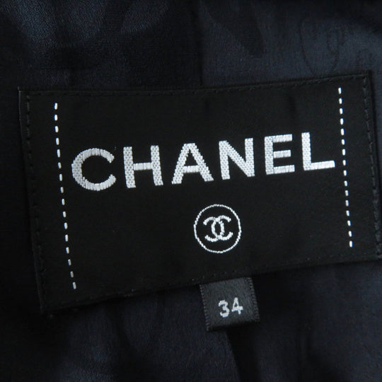 CHANEL coat P57229 Outer: 80% wool, Outer: 14% nylon, Outer: 6% rayon, Lining: 100% silk, Part: 62% wool Black navy Women 34 Used Authentic