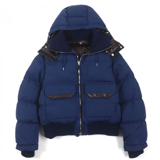 HERMES Down jacket Main: 100% nylon, Lining: 100% nylon, Leather part: sheepskin, Part: 68% wool, Part: 29% cashmere Navy mens 46 Used Authentic