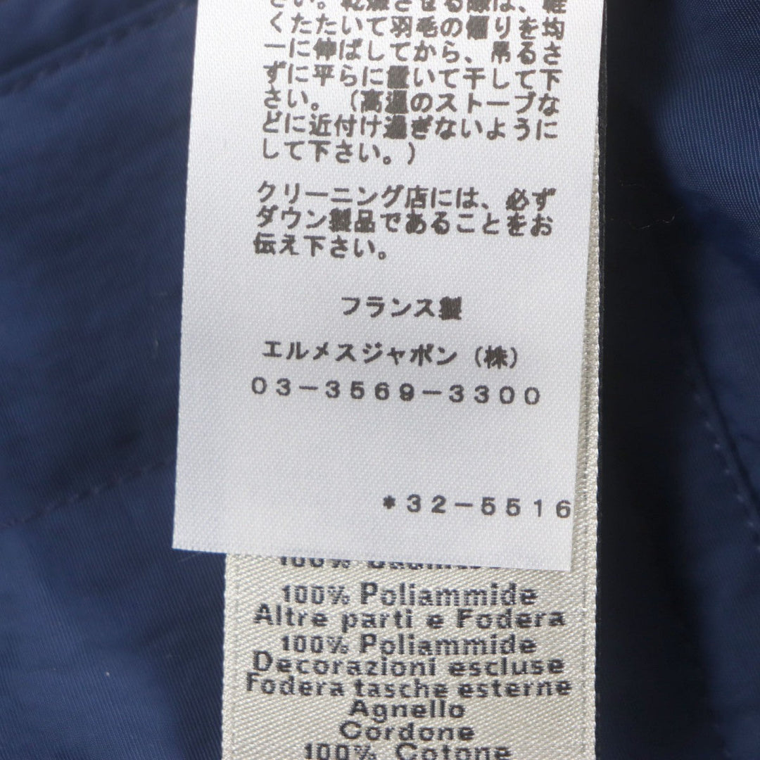 HERMES Down jacket Main: 100% nylon, Lining: 100% nylon, Leather part: sheepskin, Part: 68% wool, Part: 29% cashmere Navy mens 46 Used Authentic