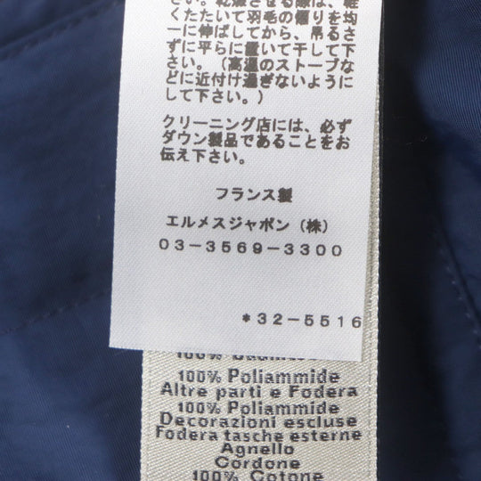 HERMES Down jacket Main: 100% nylon, Lining: 100% nylon, Leather part: sheepskin, Part: 68% wool, Part: 29% cashmere Navy mens 46 Used Authentic