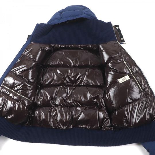 HERMES Down jacket Main: 100% nylon, Lining: 100% nylon, Leather part: sheepskin, Part: 68% wool, Part: 29% cashmere Navy mens 46 Used Authentic