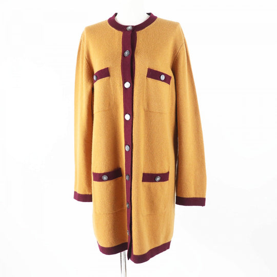 CHANEL cardigan P71510 Main: 100% cashmere Mustard Bordeaux Women 42 Used Authentic