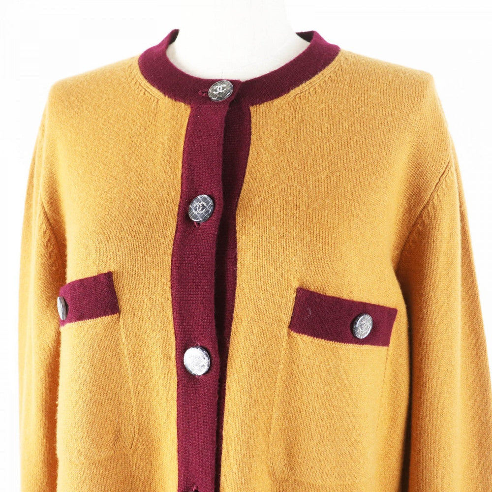 CHANEL cardigan P71510 Main: 100% cashmere Mustard Bordeaux Women 42 Used Authentic