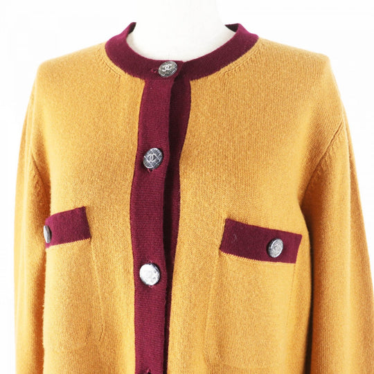 CHANEL cardigan P71510 Main: 100% cashmere Mustard Bordeaux Women 42 Used Authentic