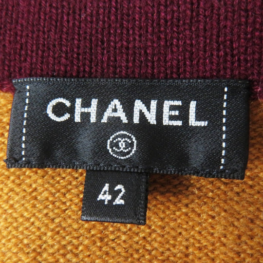 CHANEL cardigan P71510 Main: 100% cashmere Mustard Bordeaux Women 42 Used Authentic