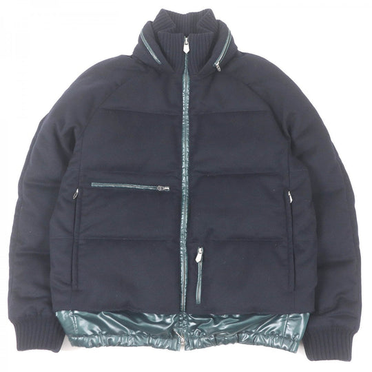 HERMES Down jacket Main: 100% cashmere, Lining: 63% polyester, Lining: 37% nylon, Part: 68% wool, Part: 29% cashmere Navy mens 46 Used Authentic