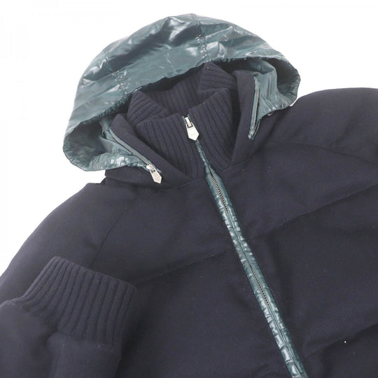 HERMES Down jacket Main: 100% cashmere, Lining: 63% polyester, Lining: 37% nylon, Part: 68% wool, Part: 29% cashmere Navy mens 46 Used Authentic