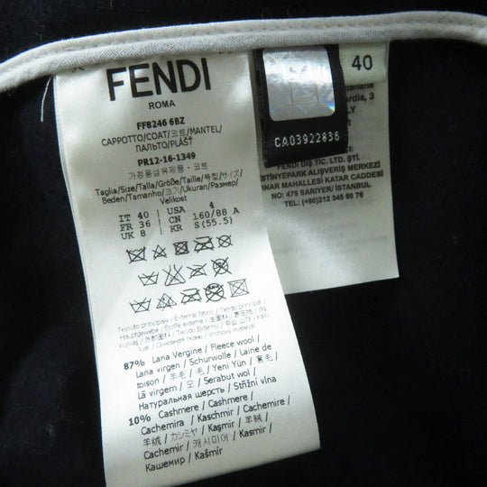 FENDI coat FF8246 Outer: 87% wool, Outer: 10% cashmere, Outer: 3% polyurethane, Lining: 100% silk, Fur: fox Navy Women 40 Used Authentic