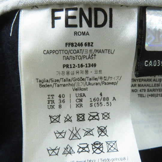 FENDI coat FF8246 Outer: 87% wool, Outer: 10% cashmere, Outer: 3% polyurethane, Lining: 100% silk, Fur: fox Navy Women 40 Used Authentic