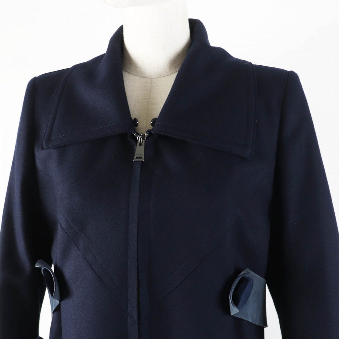 FENDI coat FF8246 Outer: 87% wool, Outer: 10% cashmere, Outer: 3% polyurethane, Lining: 100% silk, Fur: fox Navy Women 40 Used Authentic