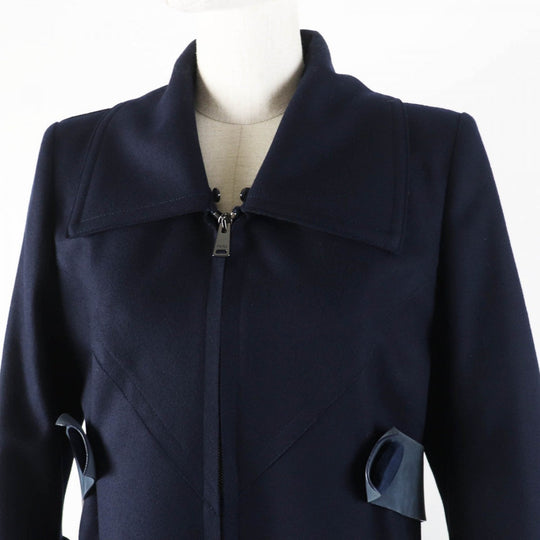 FENDI coat FF8246 Outer: 87% wool, Outer: 10% cashmere, Outer: 3% polyurethane, Lining: 100% silk, Fur: fox Navy Women 40 Used Authentic