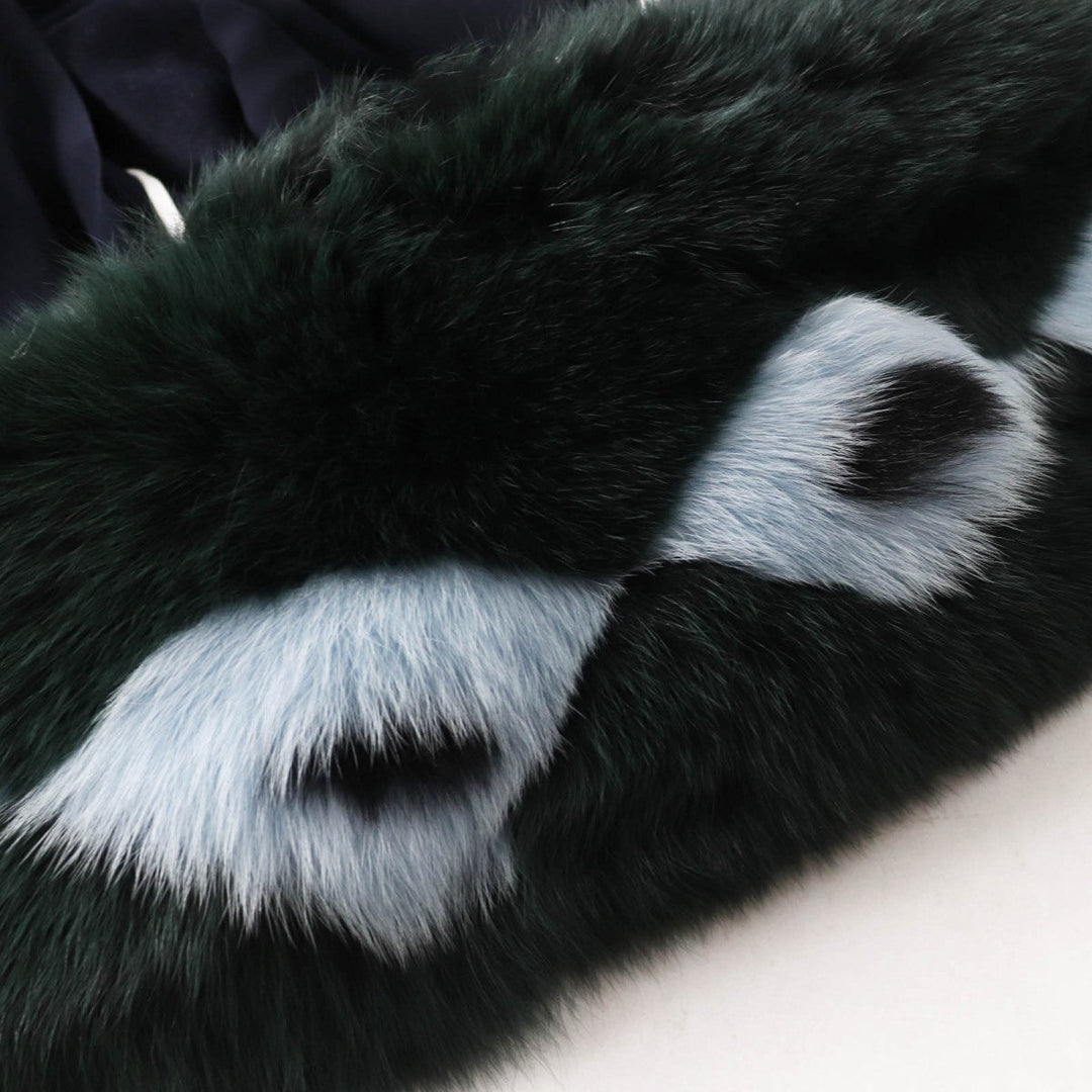 FENDI coat FF8246 Outer: 87% wool, Outer: 10% cashmere, Outer: 3% polyurethane, Lining: 100% silk, Fur: fox Navy Women 40 Used Authentic