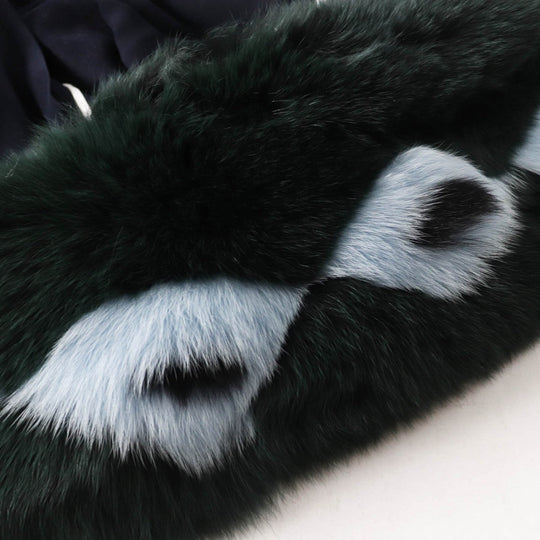FENDI coat FF8246 Outer: 87% wool, Outer: 10% cashmere, Outer: 3% polyurethane, Lining: 100% silk, Fur: fox Navy Women 40 Used Authentic