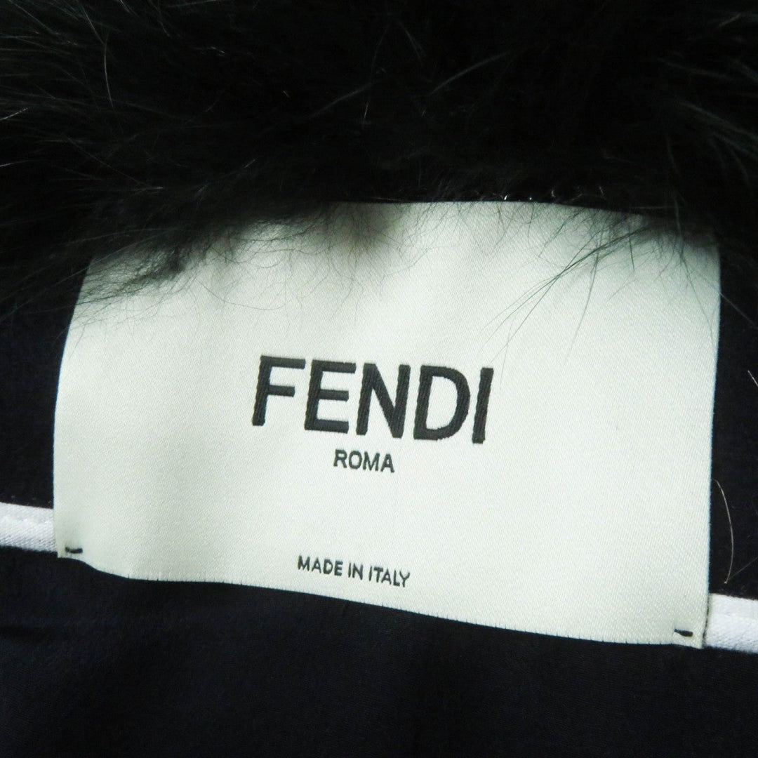 FENDI coat FF8246 Outer: 87% wool, Outer: 10% cashmere, Outer: 3% polyurethane, Lining: 100% silk, Fur: fox Navy Women 40 Used Authentic