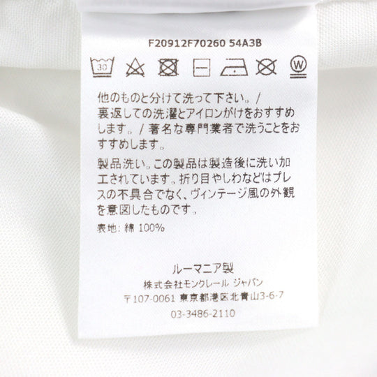 MONCLER Long sleeve shirt F20912F70260 54A3B Outer material: 100% cotton white CAMICIA mens M Used Authentic