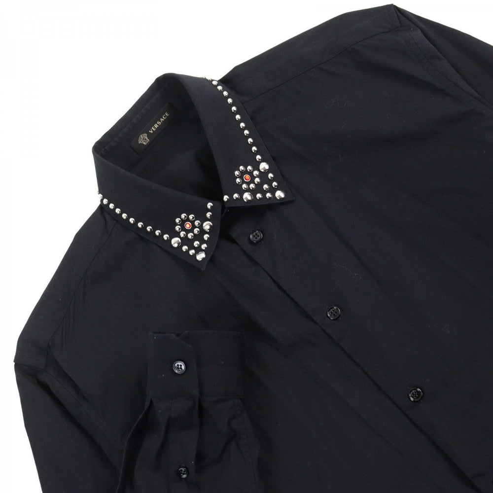 VERSACE Long sleeve shirt Outer material: 97% cotton, Outer material: 3% elastane Black type mens 41 Used Authentic