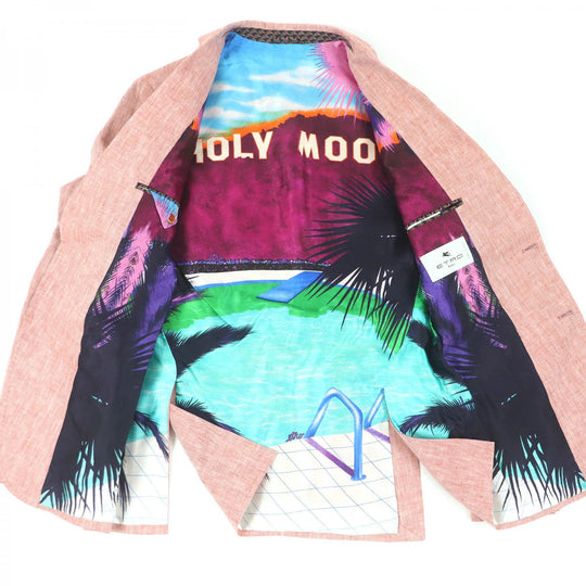 ETRO tailored jacket Outer: 100% linen, Lining: 50% rayon, Lining: 50% cupra, Sleeve lining: 100% rayon pink mens 46 Used Authentic