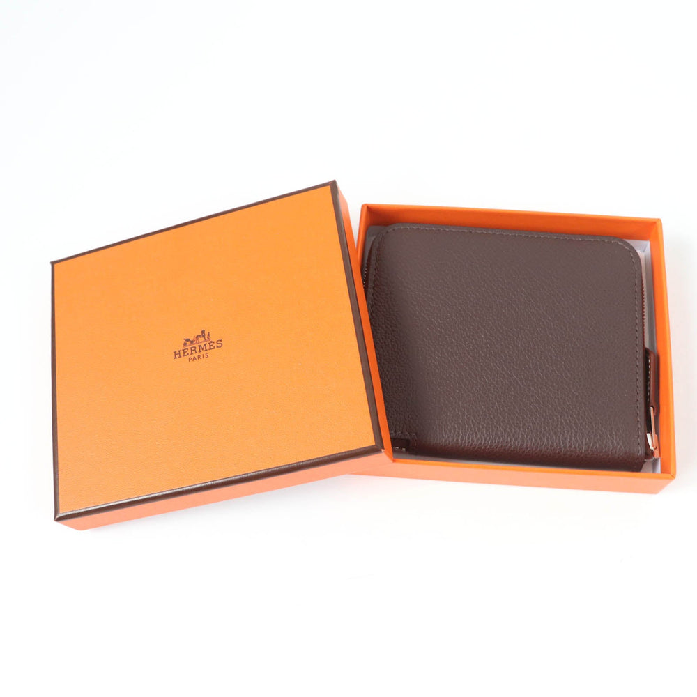 HERMES Coin case Epsom mocha Azap compact silk in
