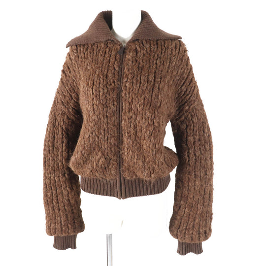 HERMES Blouson Outer: 85% alpaca, Outer: 15% wool, Lining: 100% cashmere, Part: 100% cashmere, Part: cowhide Ecorse Women 38 Used Authentic