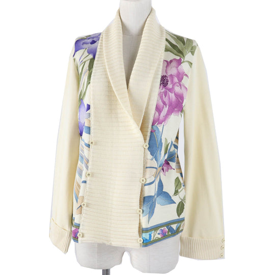 LEONARD FASHION cardigan Outer: 75% wool, Outer: 25% silk Ivory Multi Women L Used Authentic