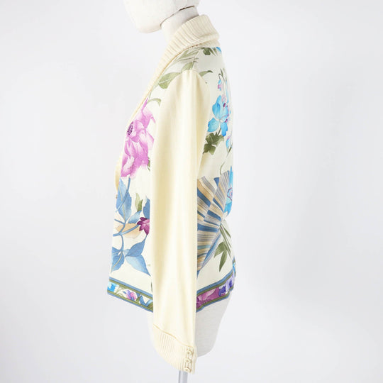 LEONARD FASHION cardigan Outer: 75% wool, Outer: 25% silk Ivory Multi Women L Used Authentic
